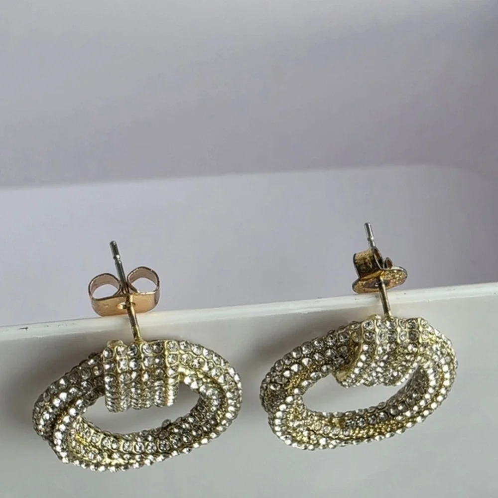 Gold Crystal Door Knob Hoop Earrings Pierced - Picture 8 of 11